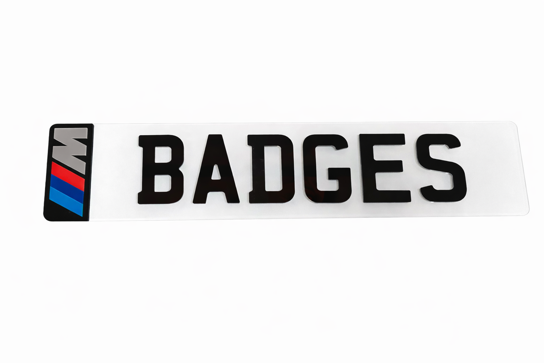 2x 4D Acrylic Stylish Car Number Plate BMW M POWER Sport Stickers Side Badges - Silver