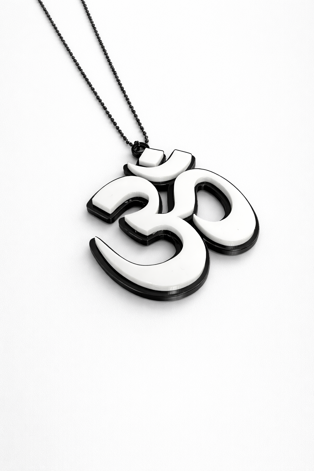 White OM Symbol Pendant with Black Outline