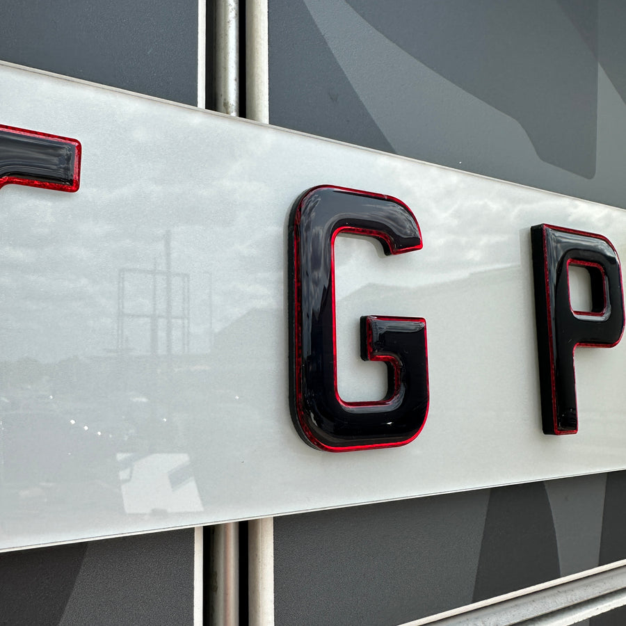 Red Outline Lettering - 3D/4D/5D - Show Plate